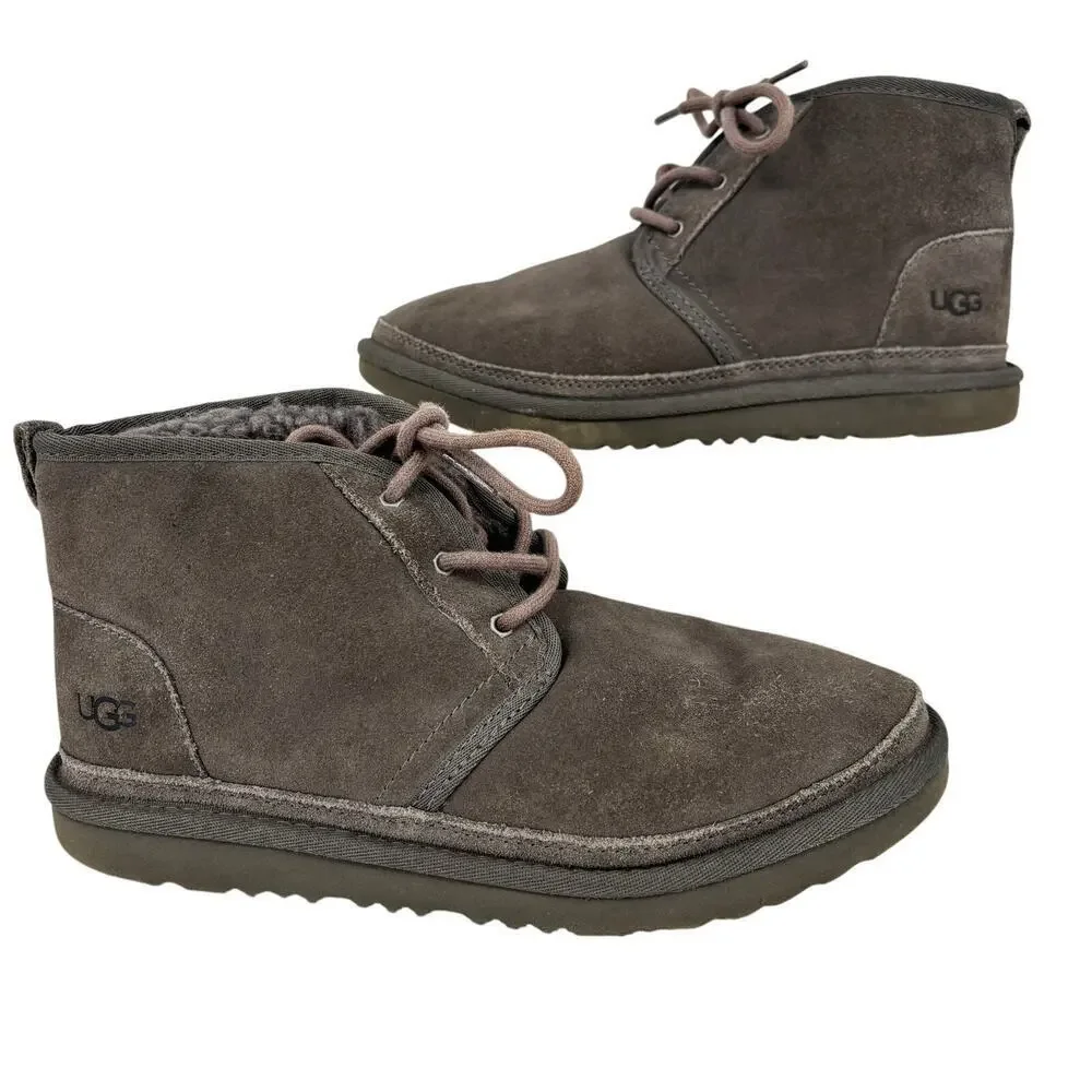 UGG Neumel II Winter Boots Size 6 Kids Gray Chukka Suede Wool Lined Lace Up